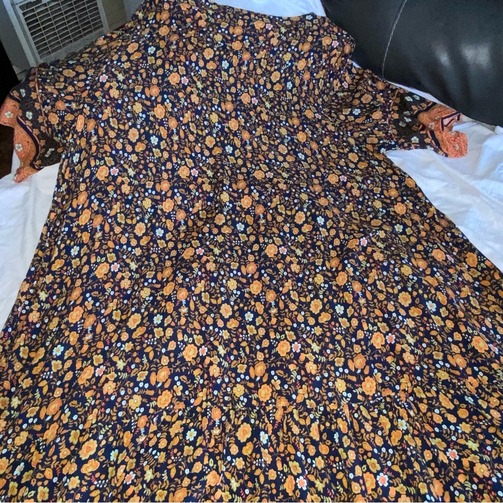 Cottagecore Black Orange Ditsy Floral Pleated Maxi Dress Tall Plus Size 26/28 - Picture 15 of 17